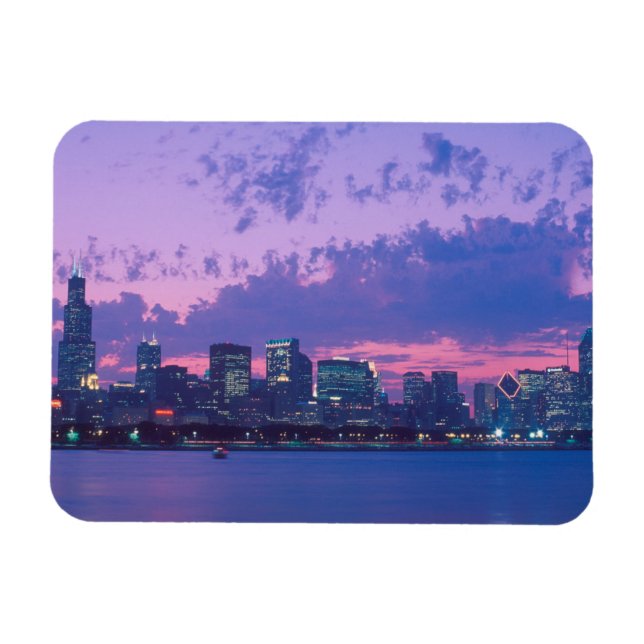 North America, USA, IL. Chicago skyline at dusk Magnet (Horizontal)