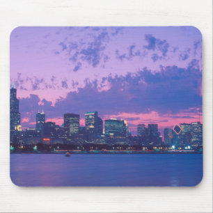 North America, USA, IL. Chicago skyline at dusk Mouse Mat
