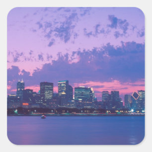 North America, USA, IL. Chicago skyline at dusk Square Sticker