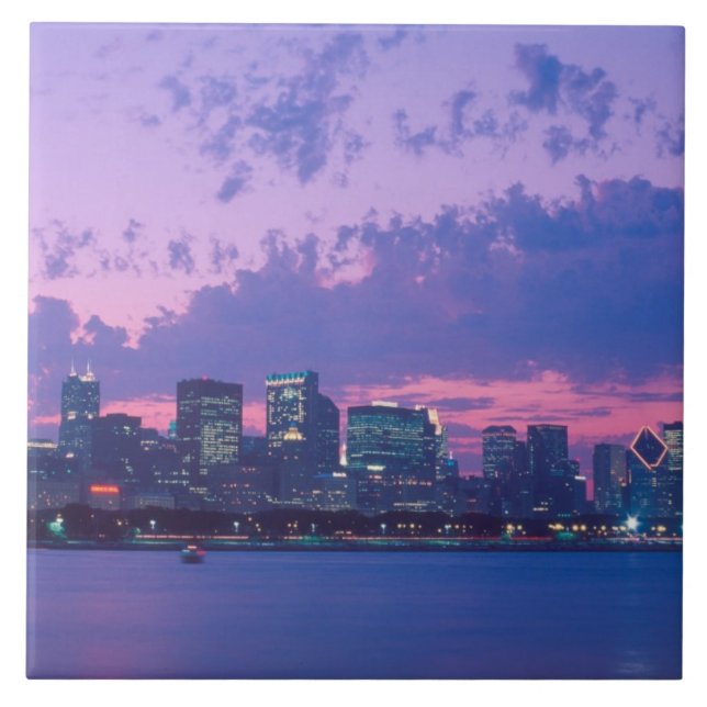 North America, USA, IL. Chicago skyline at dusk Tile (Front)