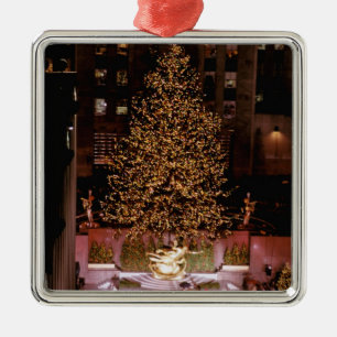 North America, USA, New York, New York City. 2 Metal Tree Decoration