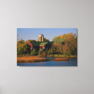 North America, USA, Wisconsin. Red Barn in Canvas Print