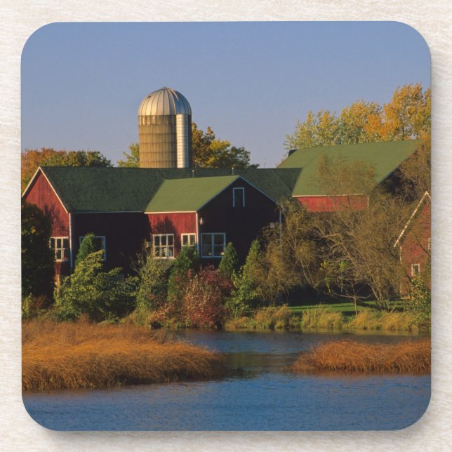 North America, USA, Wisconsin. Red Barn in Coaster (Front)