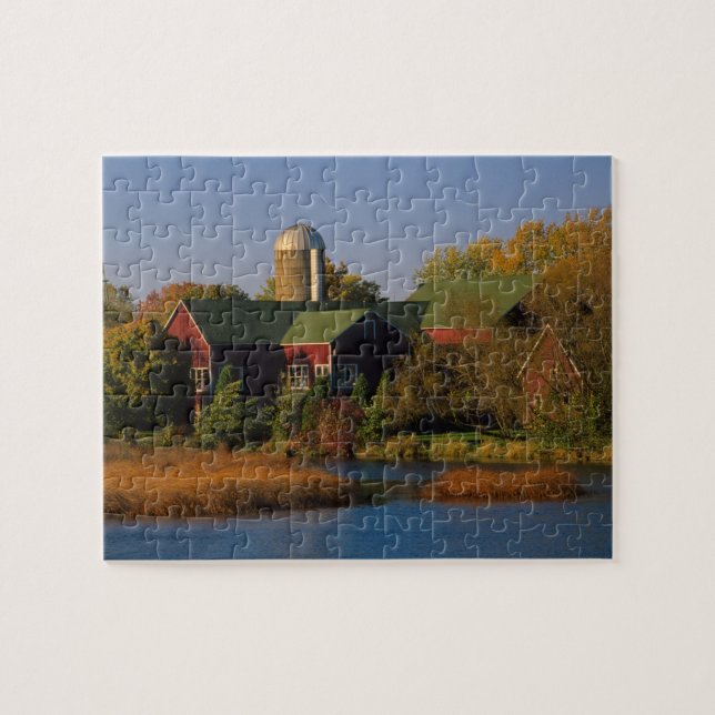 North America, USA, Wisconsin. Red Barn in Jigsaw Puzzle (Horizontal)