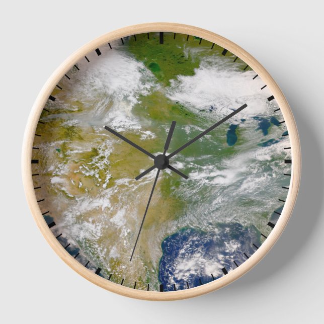 North America With Smoke Visible In Locations. Clock (Front)