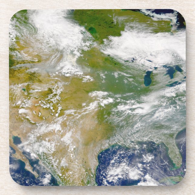 North America With Smoke Visible In Locations. Coaster (Front)