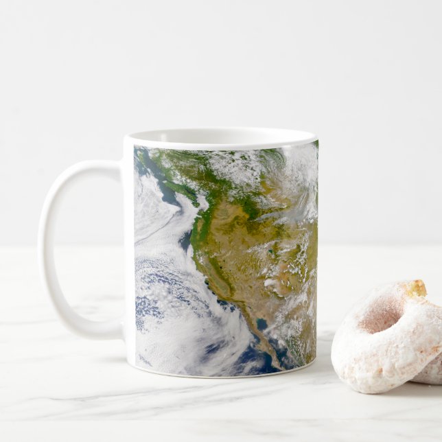North America With Smoke Visible In Locations. Coffee Mug (With Donut)