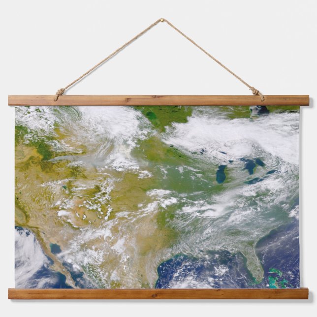North America With Smoke Visible In Locations. Hanging Tapestry (Front)