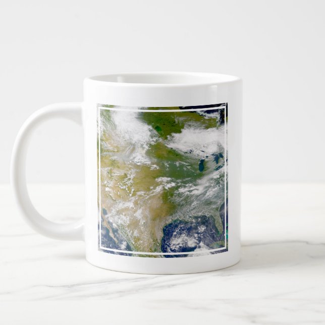 North America With Smoke Visible In Locations. Large Coffee Mug (Left)
