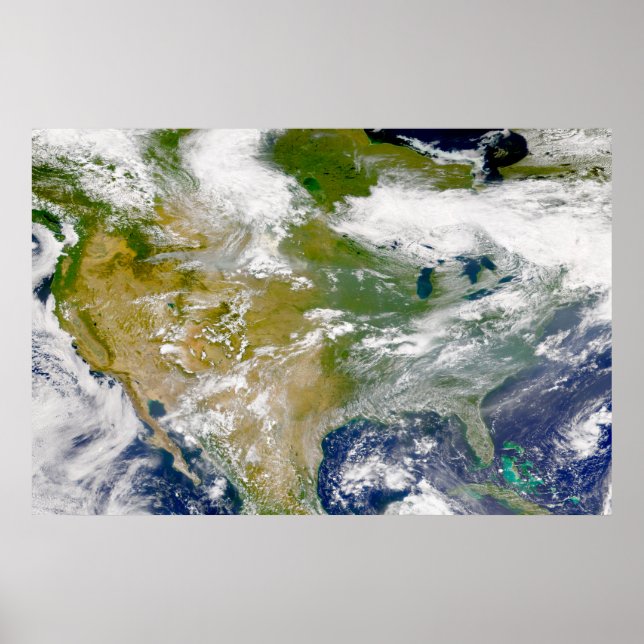 North America With Smoke Visible In Locations. Poster (Front)