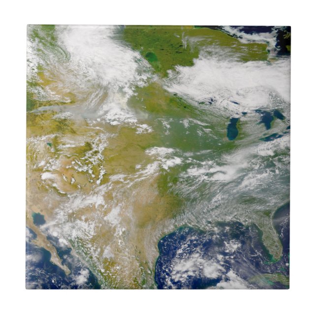 North America With Smoke Visible In Locations. Tile (Front)