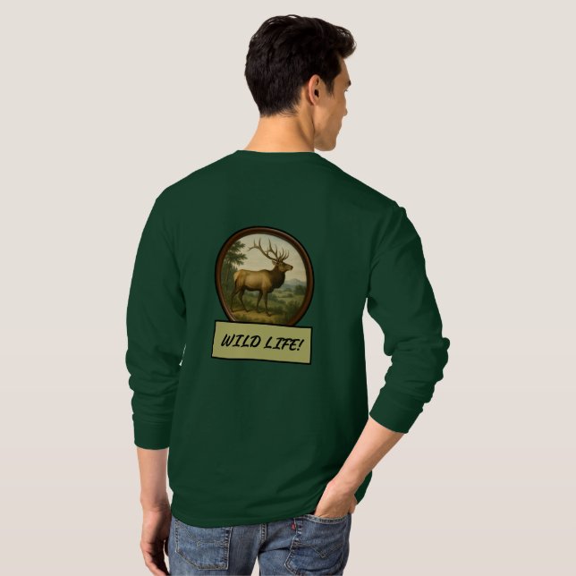 North American Elk Deep Forest Long Sleeve T-Shirt (Back Full)