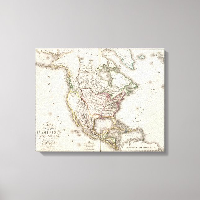 North American Engraved Map Canvas Print (Front)