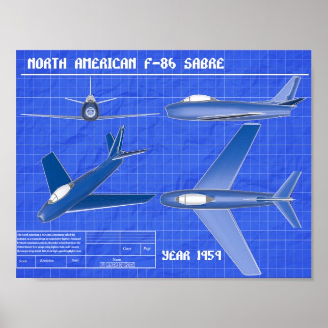 North American F-86 Sabre blueprint Poster (Front)