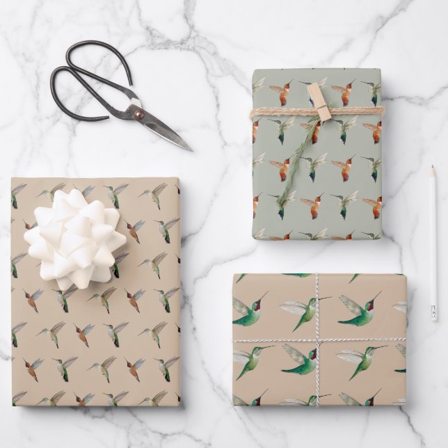 North American Hummingbirds Pattern Wrapping Paper Sheet (Front)