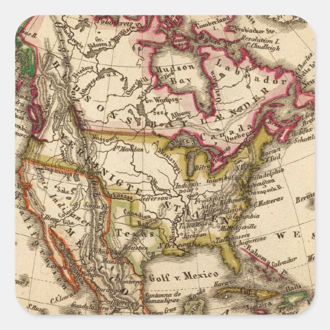 North American Map 2 Square Sticker (Front)