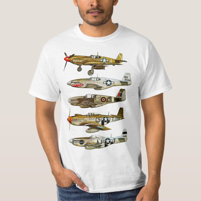 North American P-51 Mustang WW2 Fighter T-Shirt (Front)