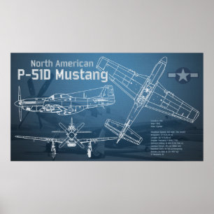 North American P-51D Mustang Blueprint Poster