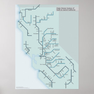 North and Central California Rivers 18" x 24" Poster