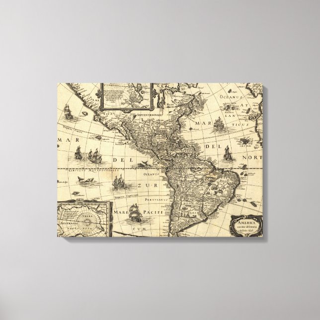 North and South America - Panoramic Map Canvas Print (Front)