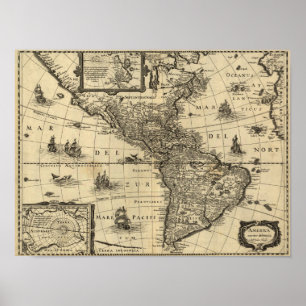 North and South America - Panoramic Map Poster