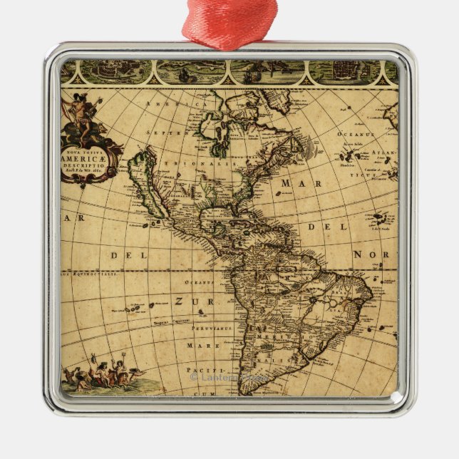 North and South AmericaPanoramic Map Metal Tree Decoration (Front)