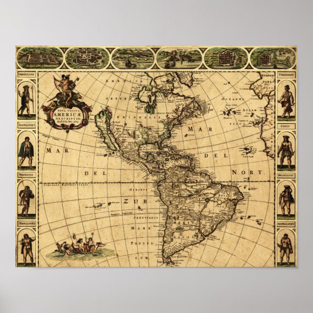 North and South AmericaPanoramic Map Poster (Front)