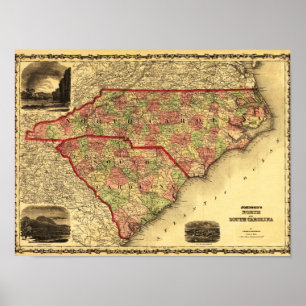 North and South CarolinaPanoramic Map Poster