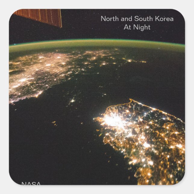 North and South Korea at Night, NASA ISS Photo Square Sticker (Front)