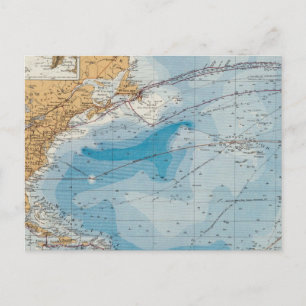 North Atlantic Ocean Map Postcard