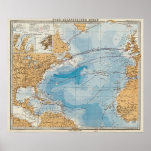 North Atlantic Ocean Map Poster
