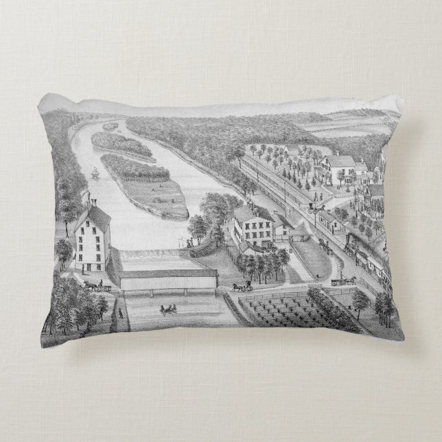 North Aurora Illinois Stone Lithograph 1871 Art Decorative Cushion (Front)