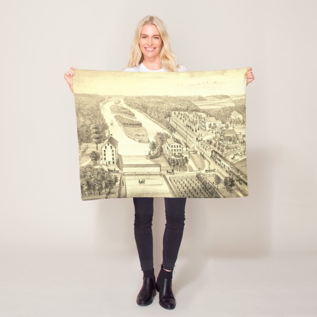 North Aurora Illinois Stone Lithograph 1871 Art Fleece Blanket (In Situ)