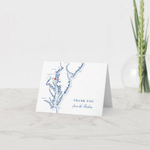 North Beach MD Wedding Navy Blue Map Personalised Thank You Card