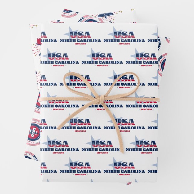 North Carolina, 50 States, Liberty Bell  Wrapping Paper Sheet (In situ)