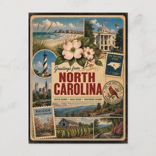 North Carolina Authentic Vintage Style Postcard (Front)
