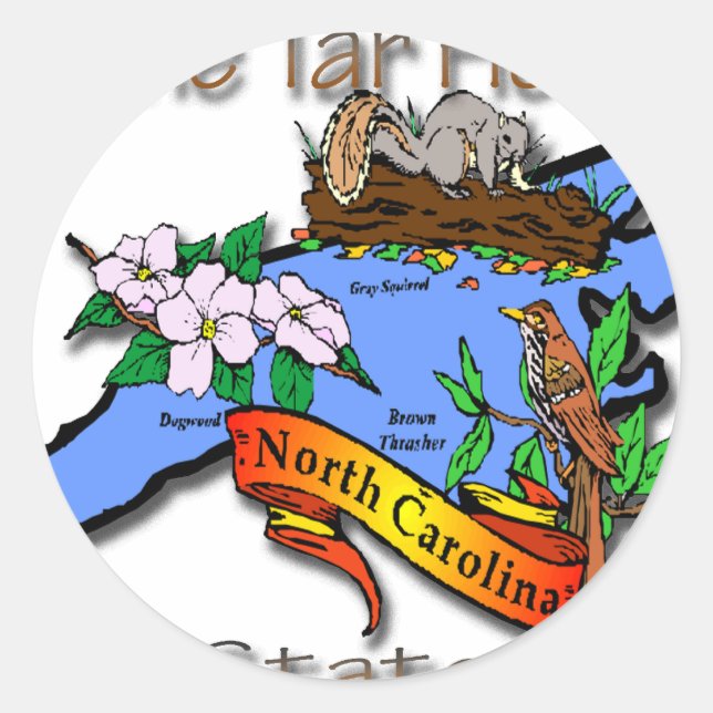 North Carolina Blue The Tar Heel State BirdFlower Classic Round Sticker (Front)
