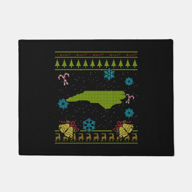 North Carolina Christmas Ugly Shirt Doormat (Front)