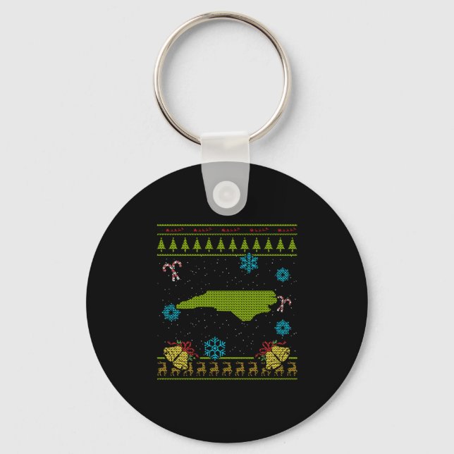 North Carolina Christmas Ugly Shirt Key Ring (Front)