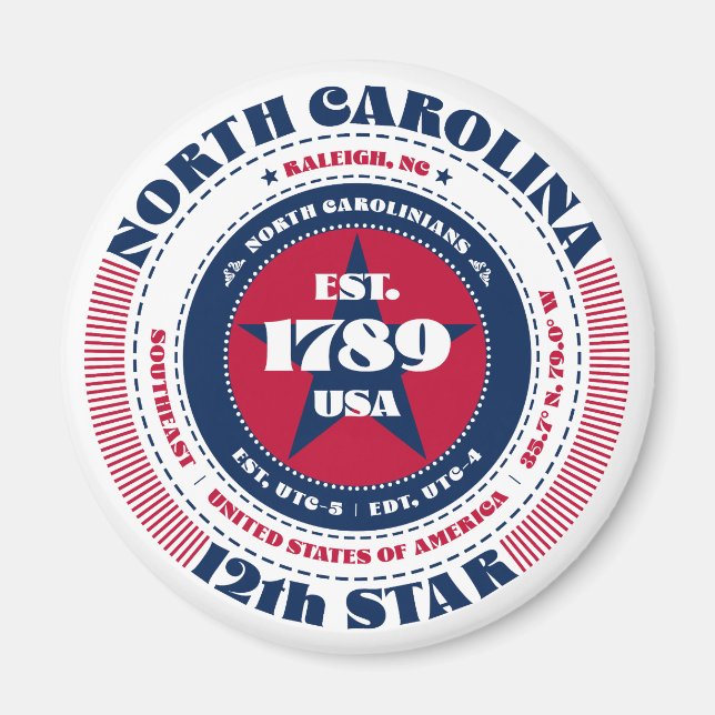 North Carolina Circle Typography Souvenir Magnet (Front)