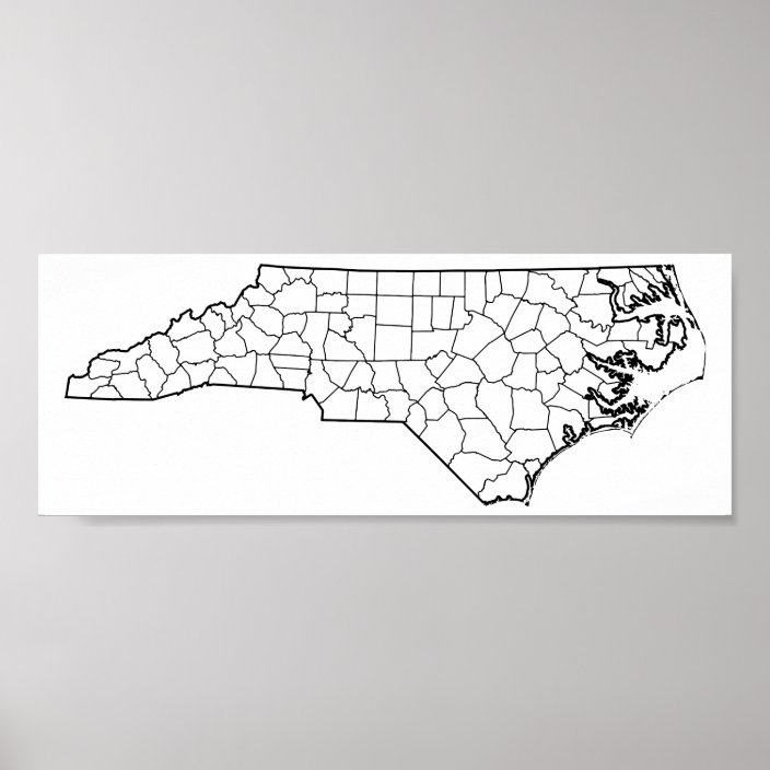 North Carolina Counties Blank Outline Map Poster | Zazzle.co.uk