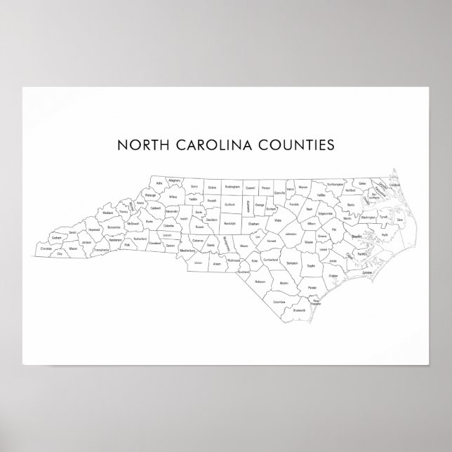 North Carolina Counties map with county names Poster (Front)