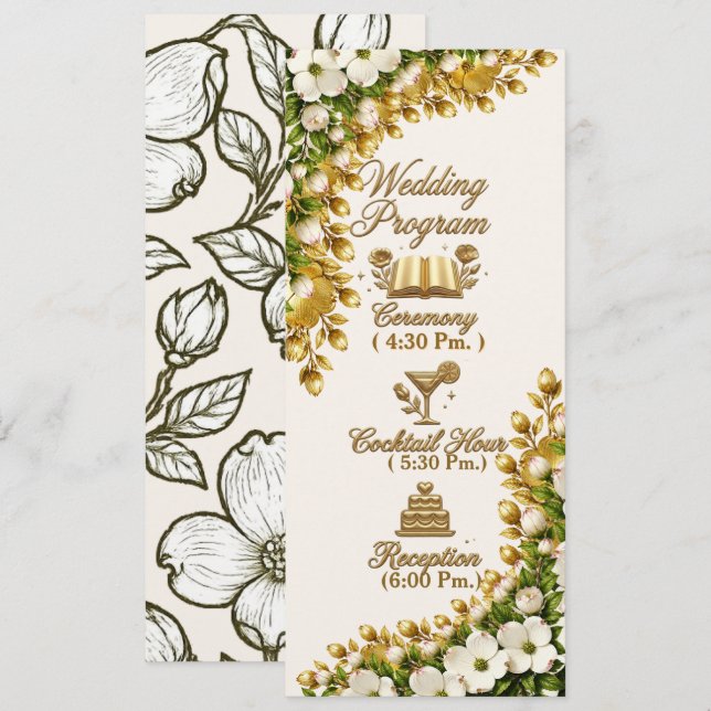 North Carolina Dogwood Wedding Program Card (Front/Back)