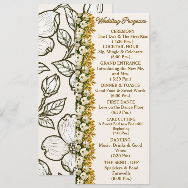 North Carolina Dogwood Wedding Program Card (Front/Back)