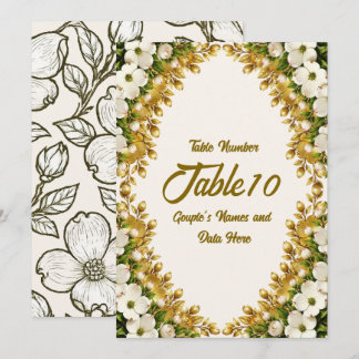 North Carolina Dogwood Wedding Table Number Card