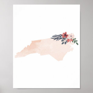 North Carolina Floral Watercolor State Poster