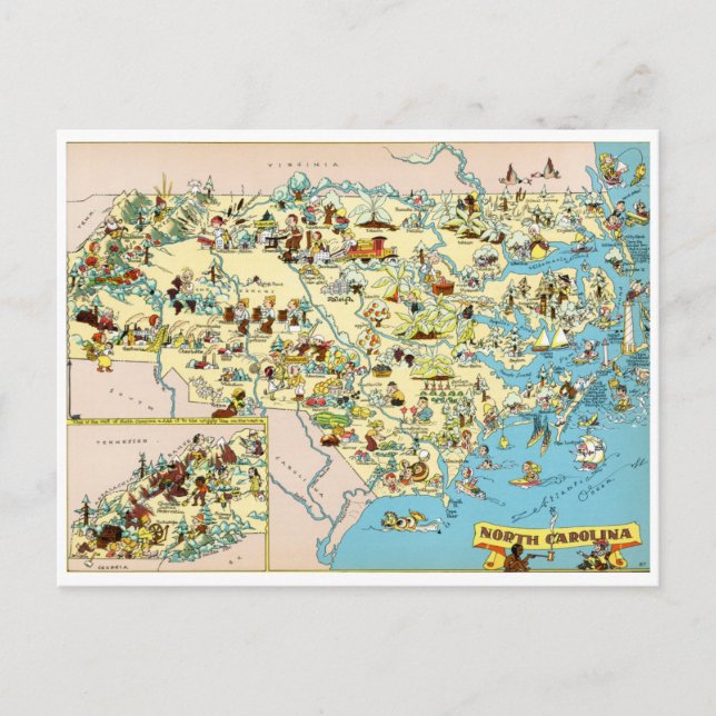 North Carolina Funny Vintage Map Postcard (Front)