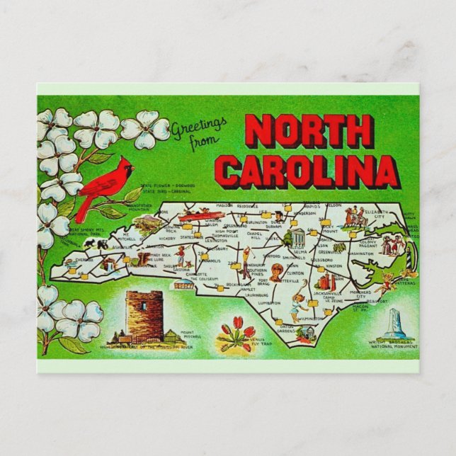 North Carolina Green Greeting Postcard (Front)