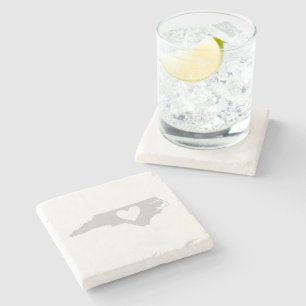 North Carolina Grey Map Shape with Heart Cutout Stone Coaster