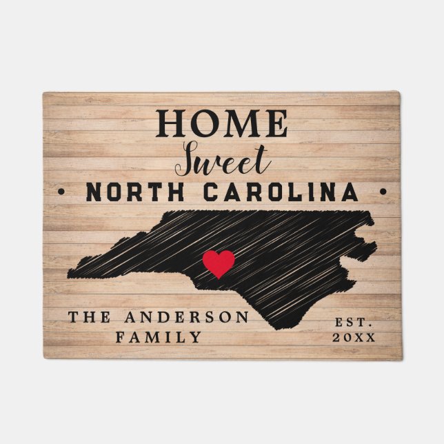 North Carolina Home State Map USA Minimal Welcome Doormat (Front)